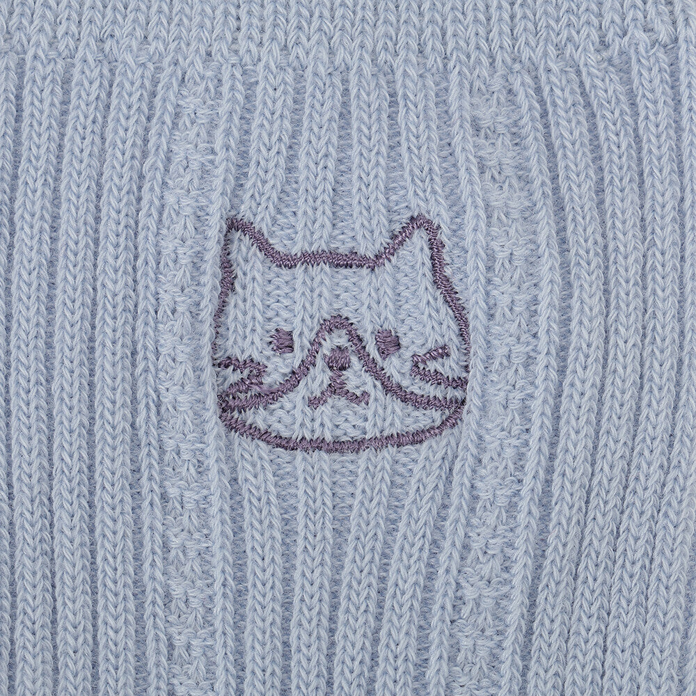 Crew Socks - Embroidered Cat and Frilly Design - Fuku Fuku Nyanko