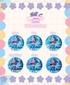 Set of colorful buttons with a cartoon character and 'Holo Choices' text on a decorative background.