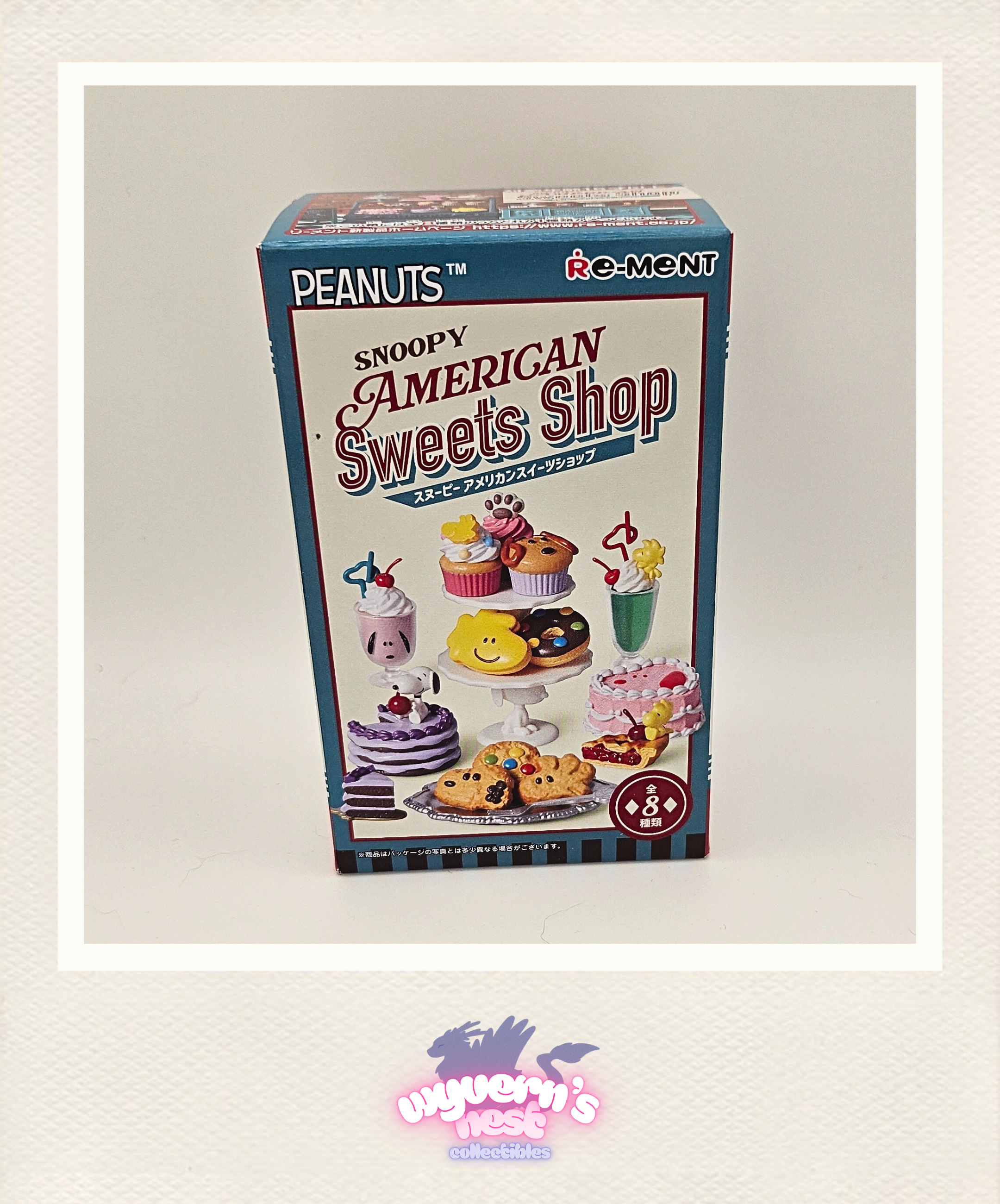 Snoopy American Sweets Shop toy set packaging on a light gray background