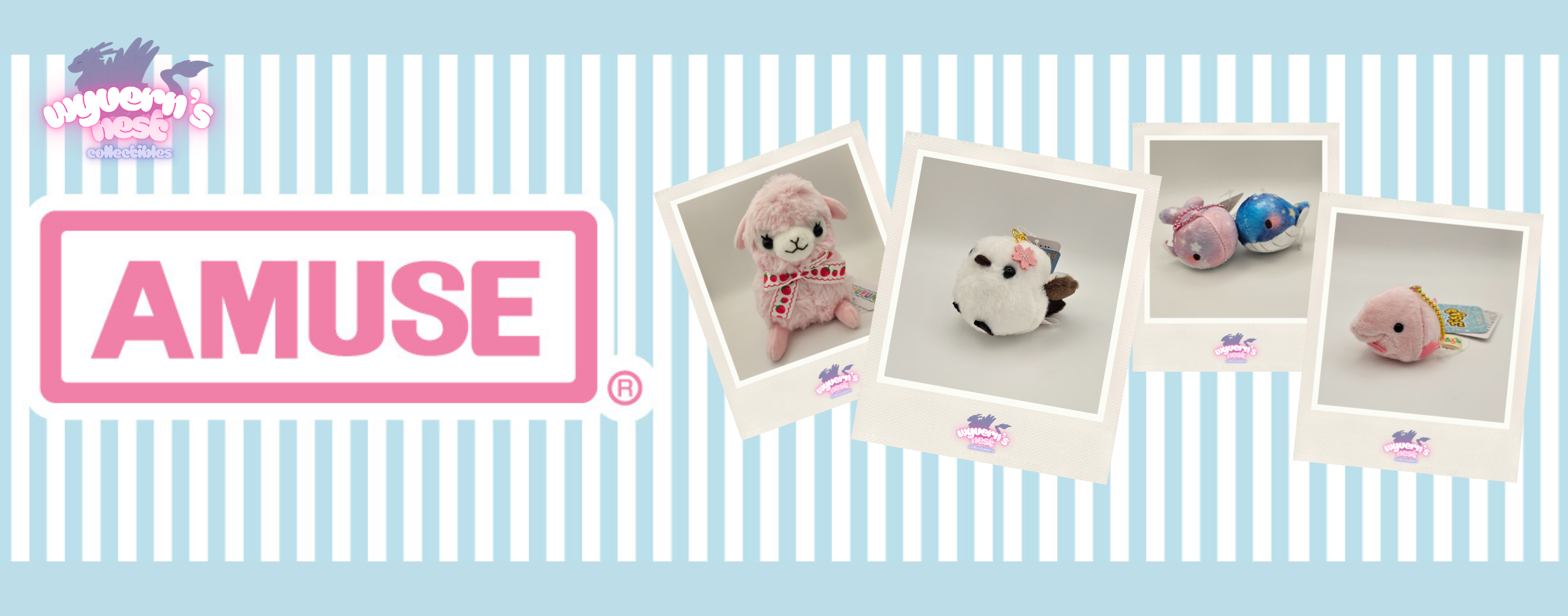 AMUSE brand banner showing some of the plushie options