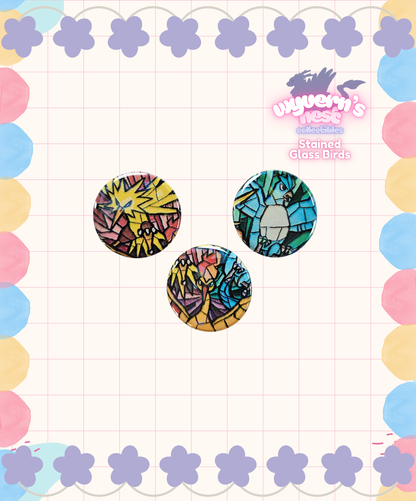 Button Pins - Stained Glass Bird Card Collection