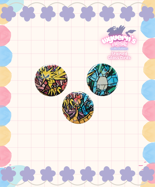 Button Pins - Stained Glass Bird Card Collection