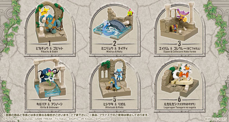 Set of miniature figurines with decorative backgrounds on a textured surface