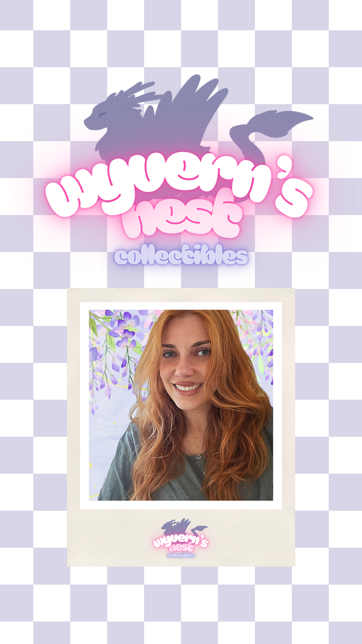 Collectible card with a person's photo on a checkered background with 'Wyvern's Nest Collectibles' branding.