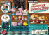 Model of a Snoopy American Sweets Shop with various miniature desserts and items on a wooden shelf.