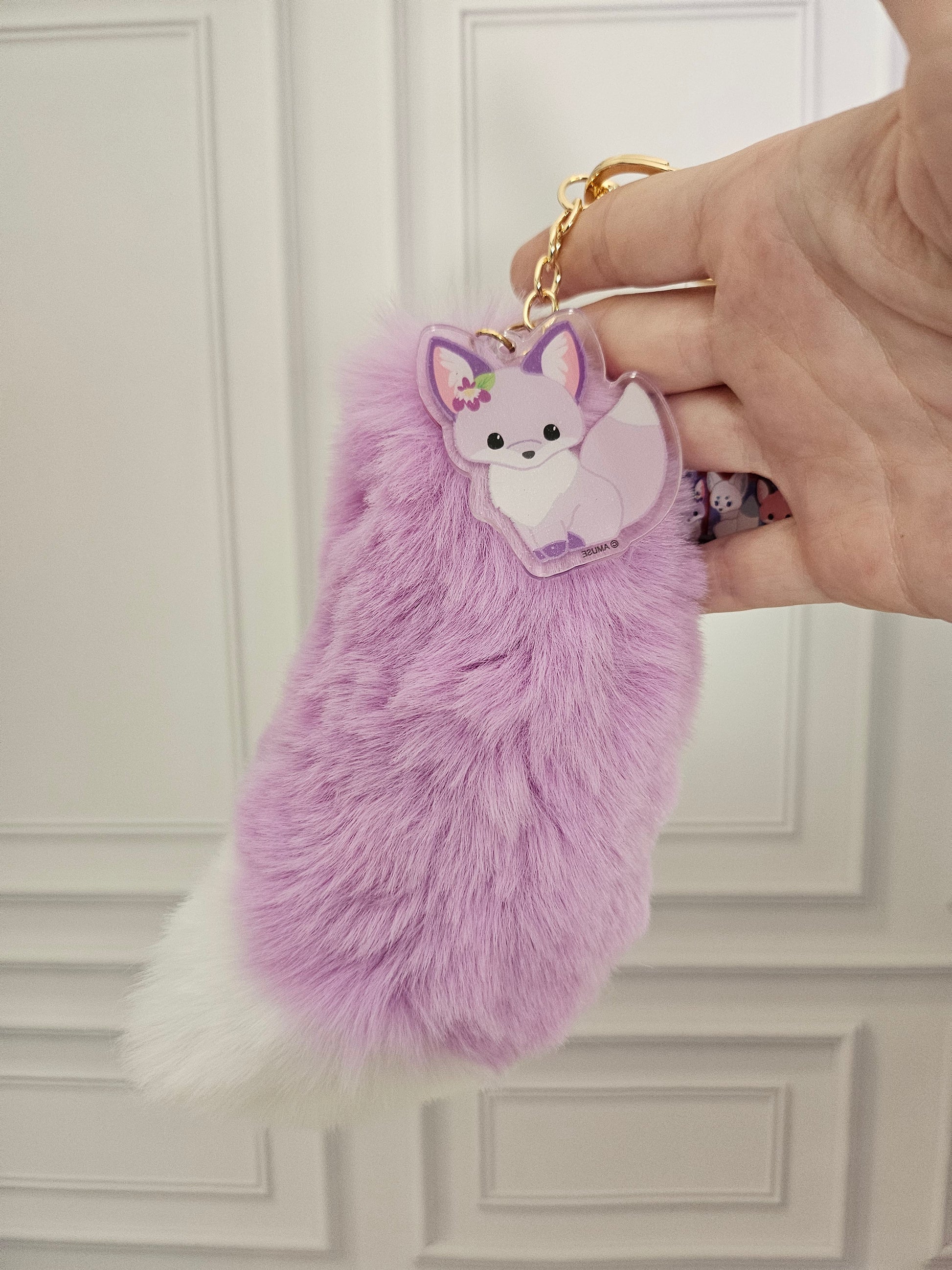 Lucky Kitsune / Fox Tail - Acrylic and Plush Keychain