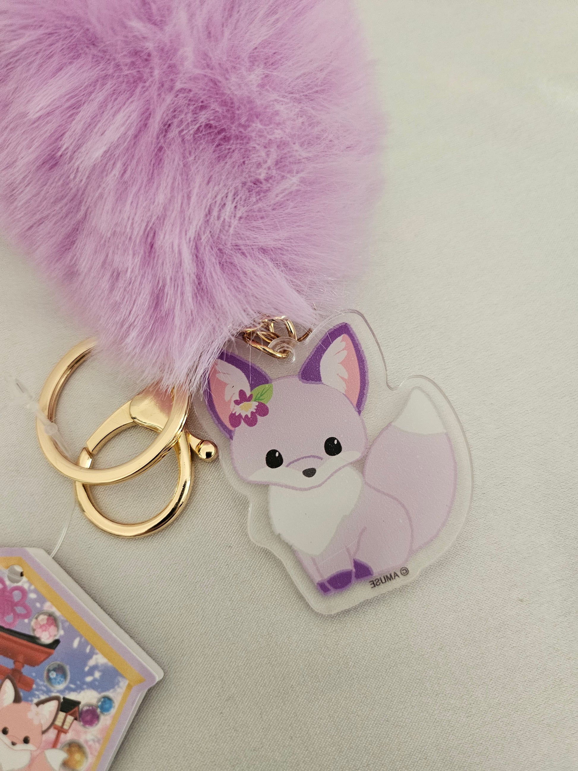 Lucky Kitsune / Fox Tail - Acrylic and Plush Keychain