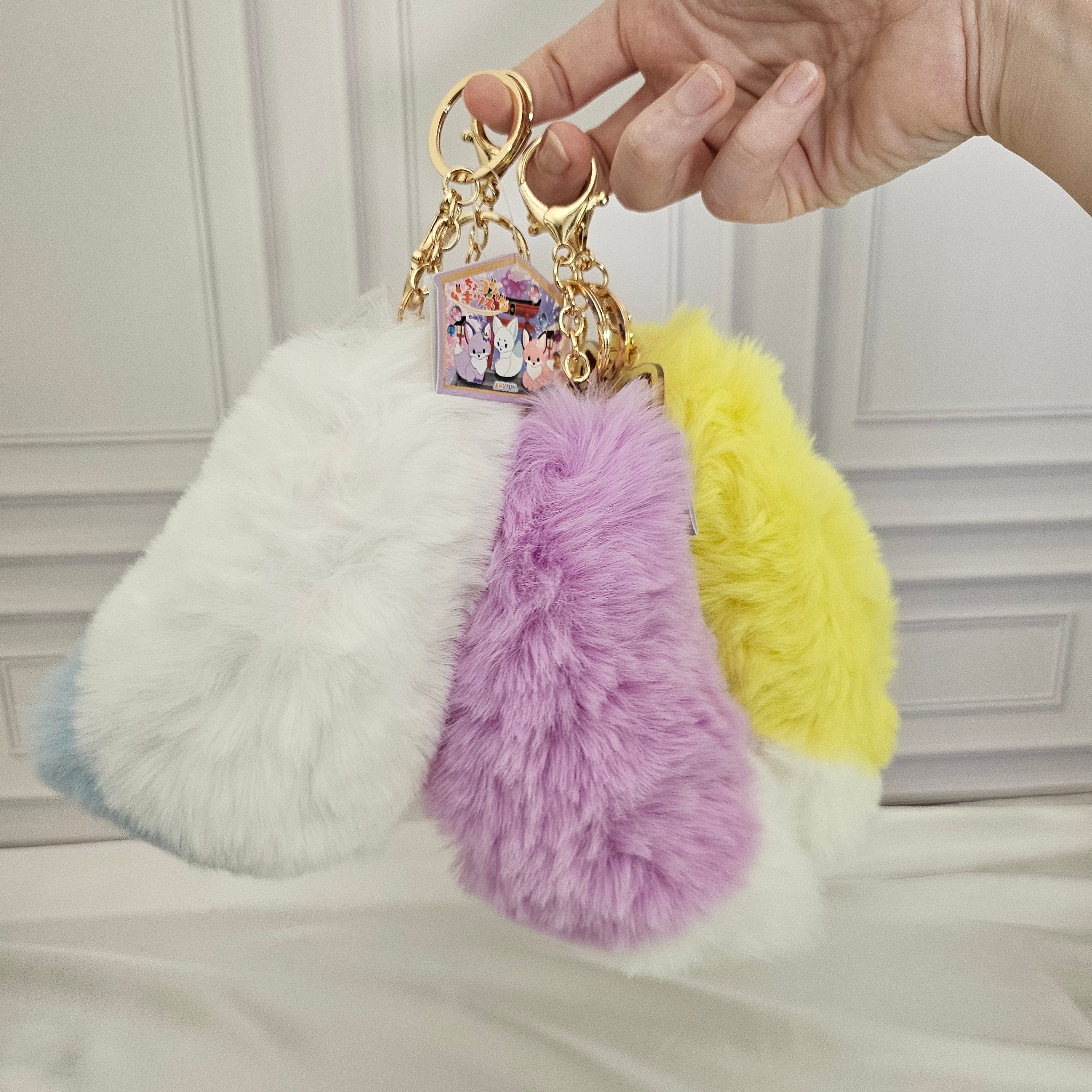 Lucky Kitsune / Fox Tail - Acrylic and Plush Keychain