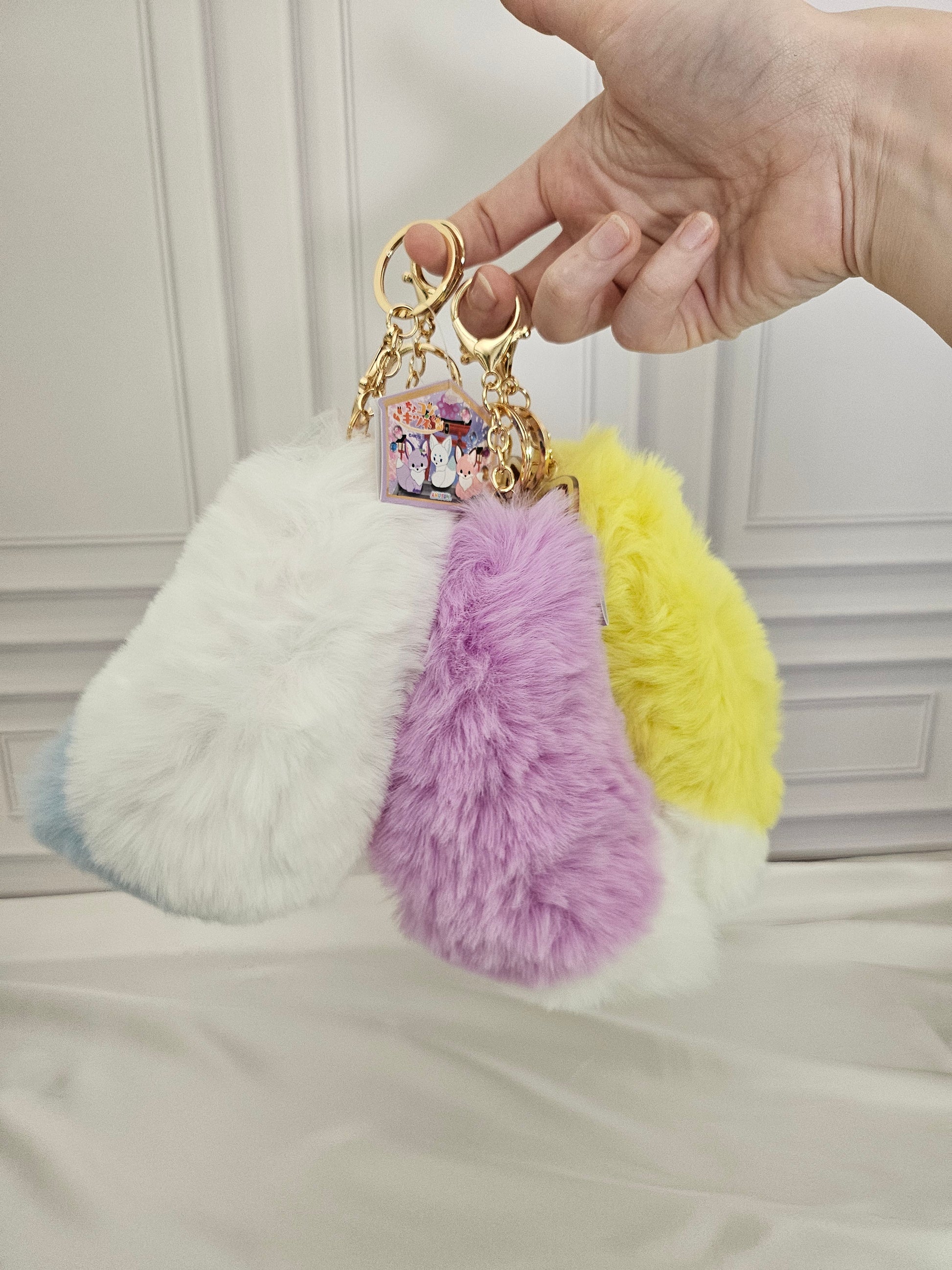 Lucky Kitsune / Fox Tail - Acrylic and Plush Keychain