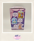 Product packaging with cartoon characters on a light gray background