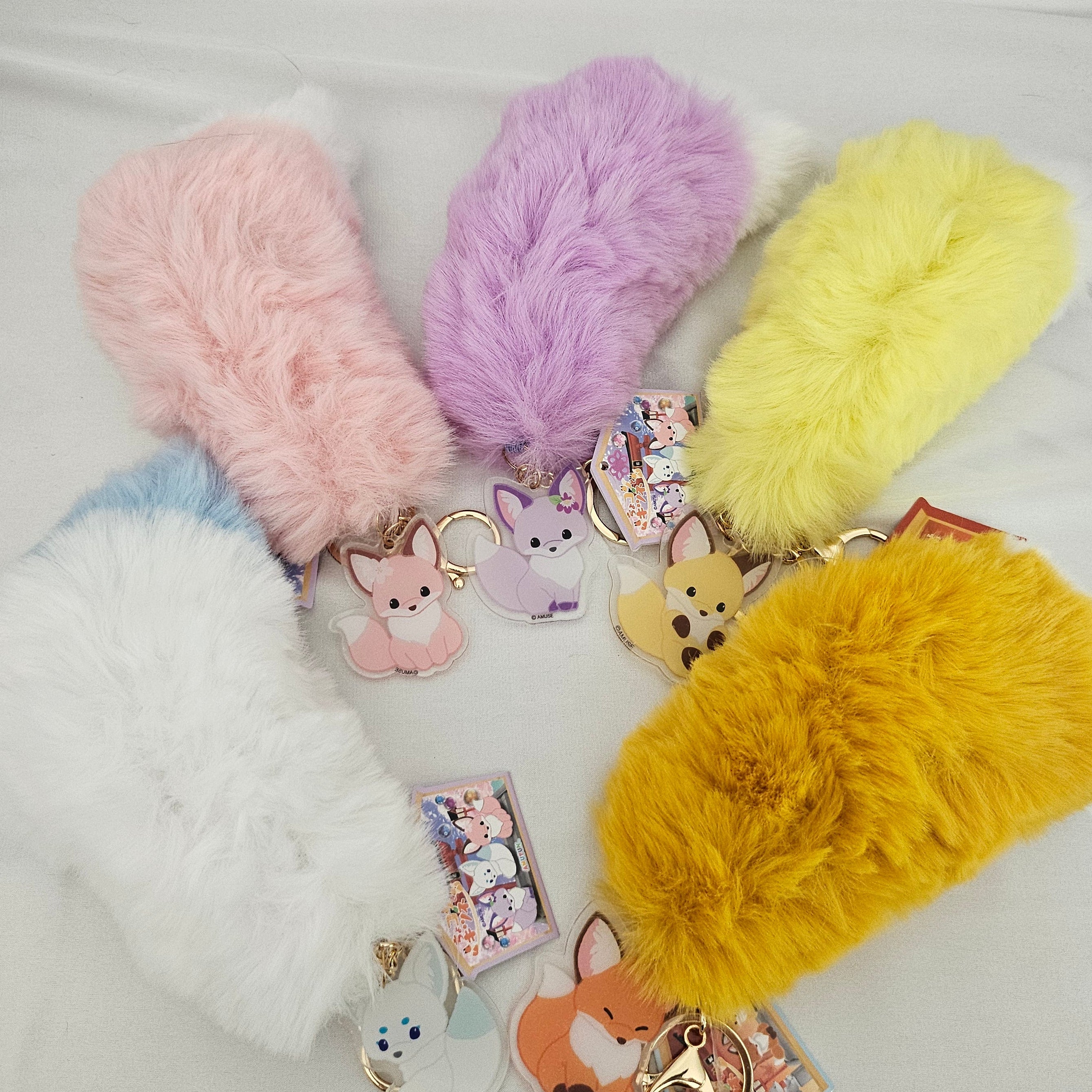 Lucky Kitsune / Fox Tail - Acrylic and Plush Keychain