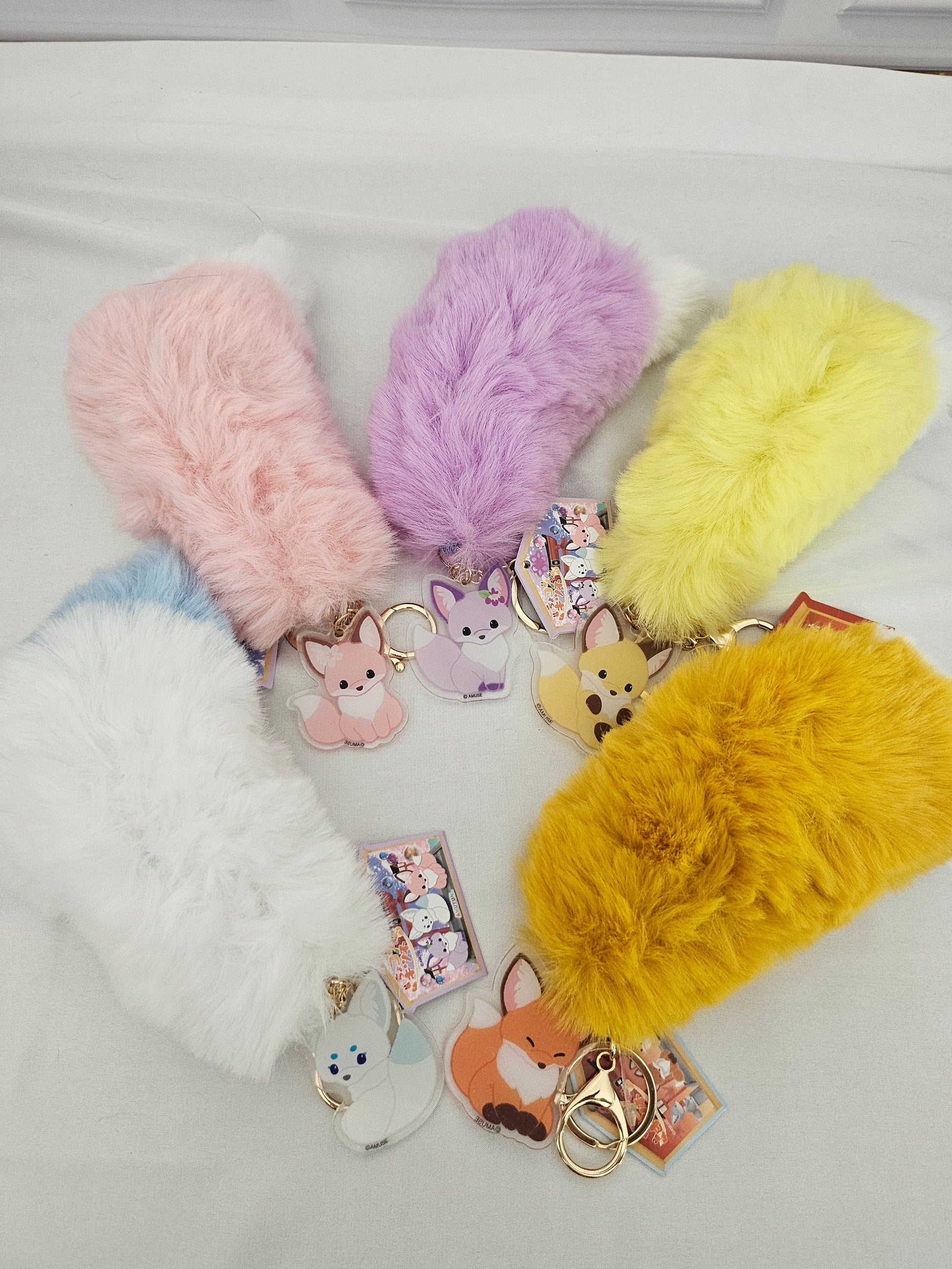 Lucky Kitsune / Fox Tail - Acrylic and Plush Keychain