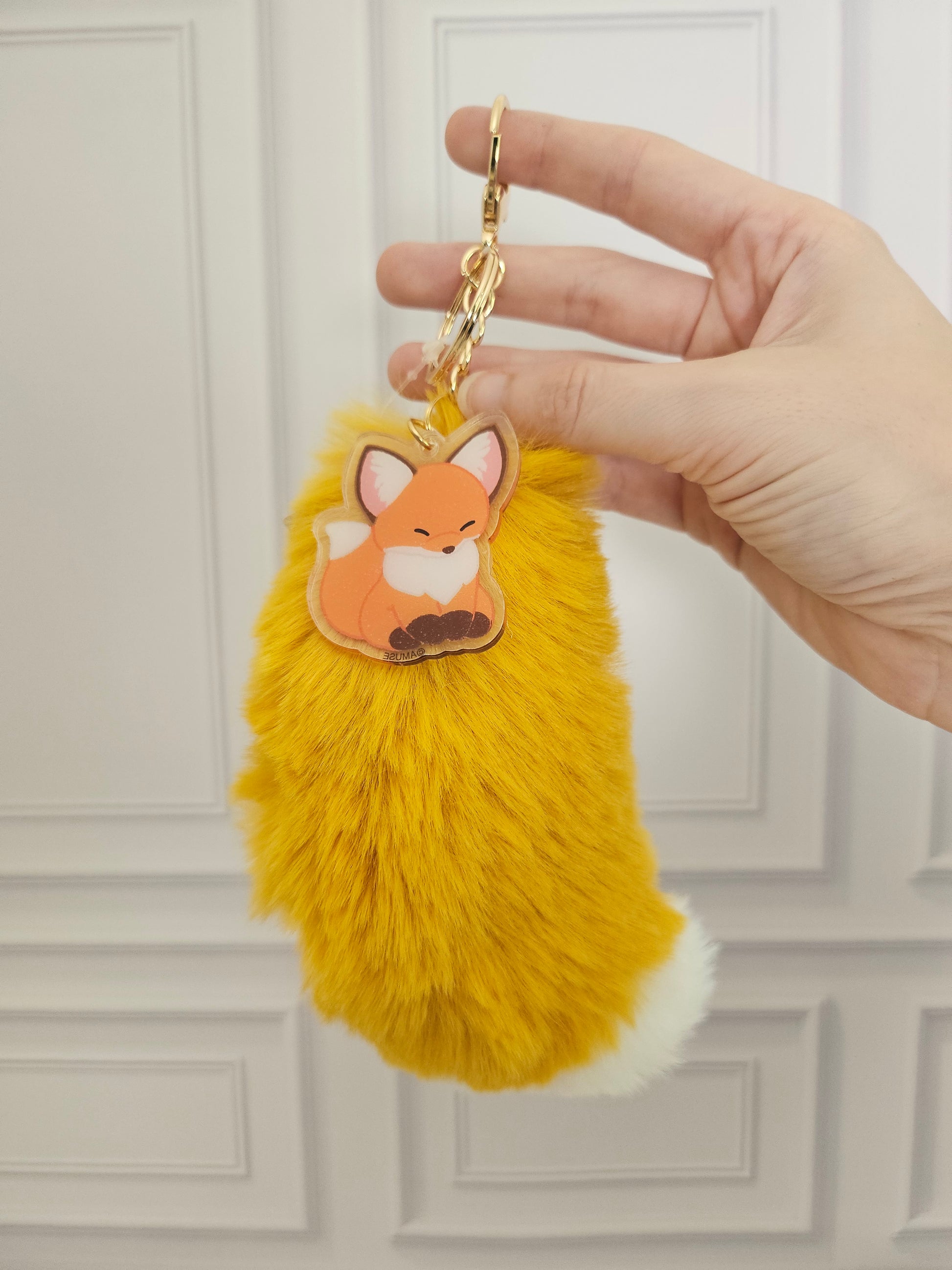 Lucky Kitsune / Fox Tail - Acrylic and Plush Keychain
