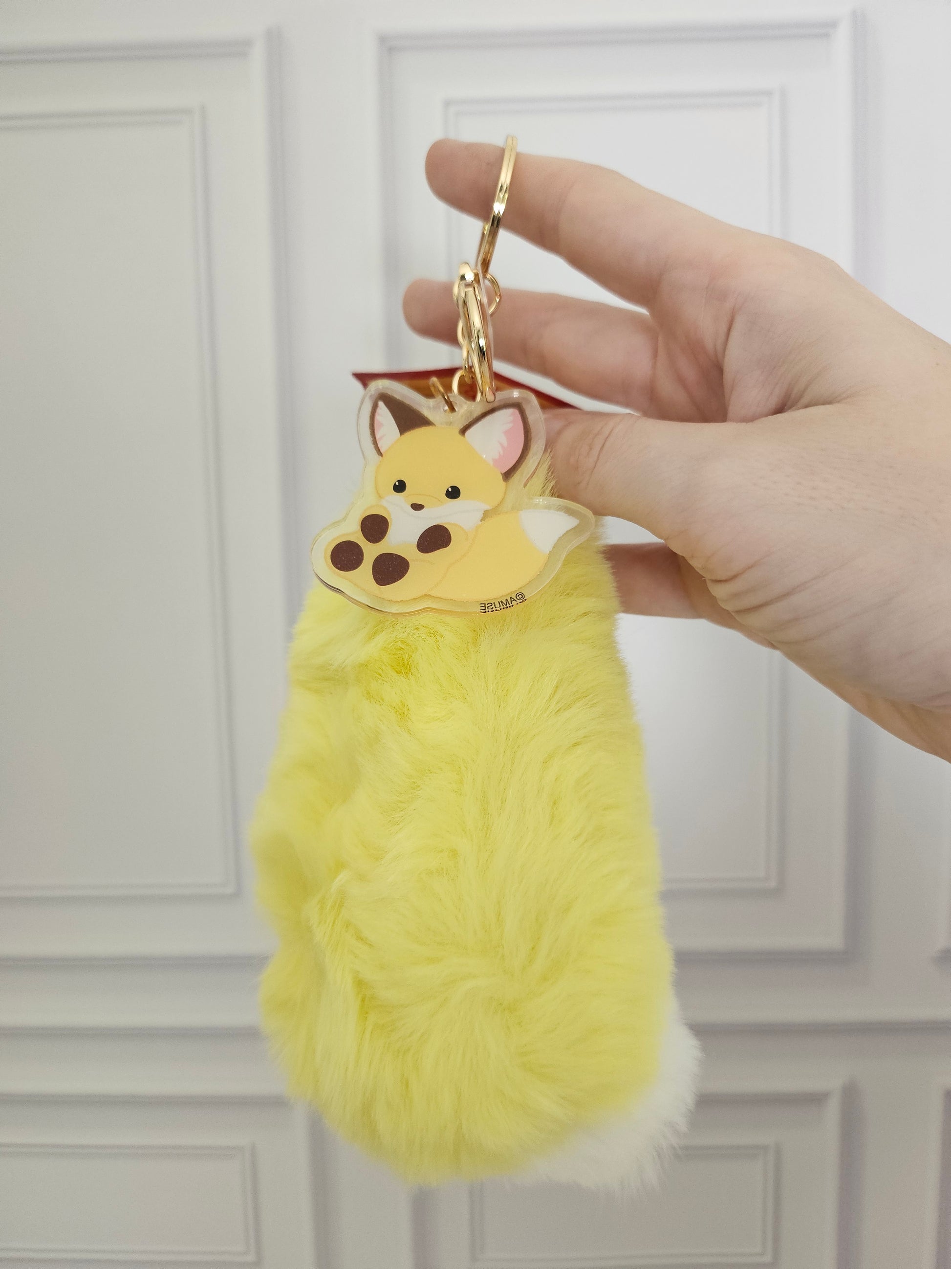 Lucky Kitsune / Fox Tail - Acrylic and Plush Keychain