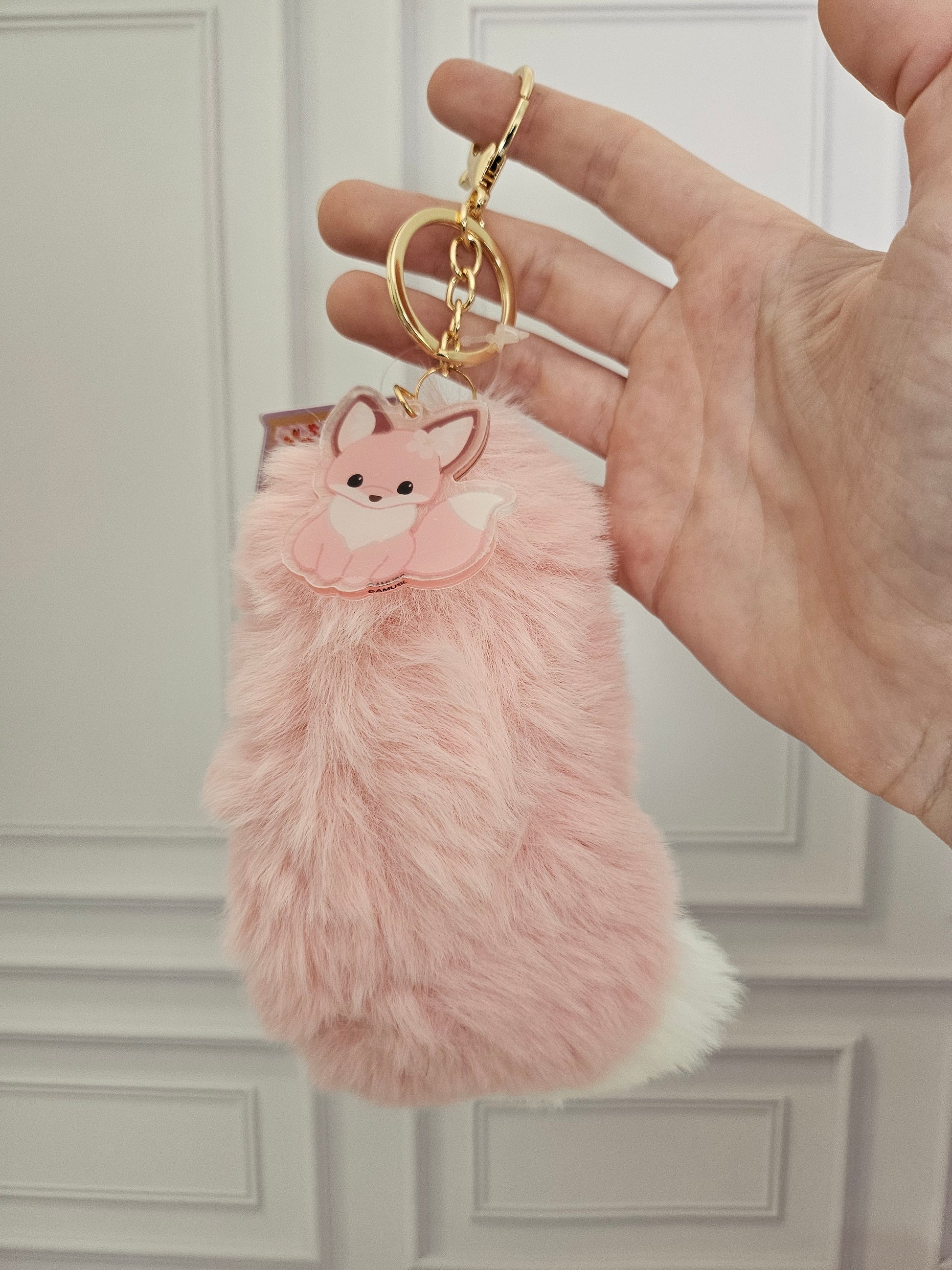 Lucky Kitsune / Fox Tail - Acrylic and Plush Keychain